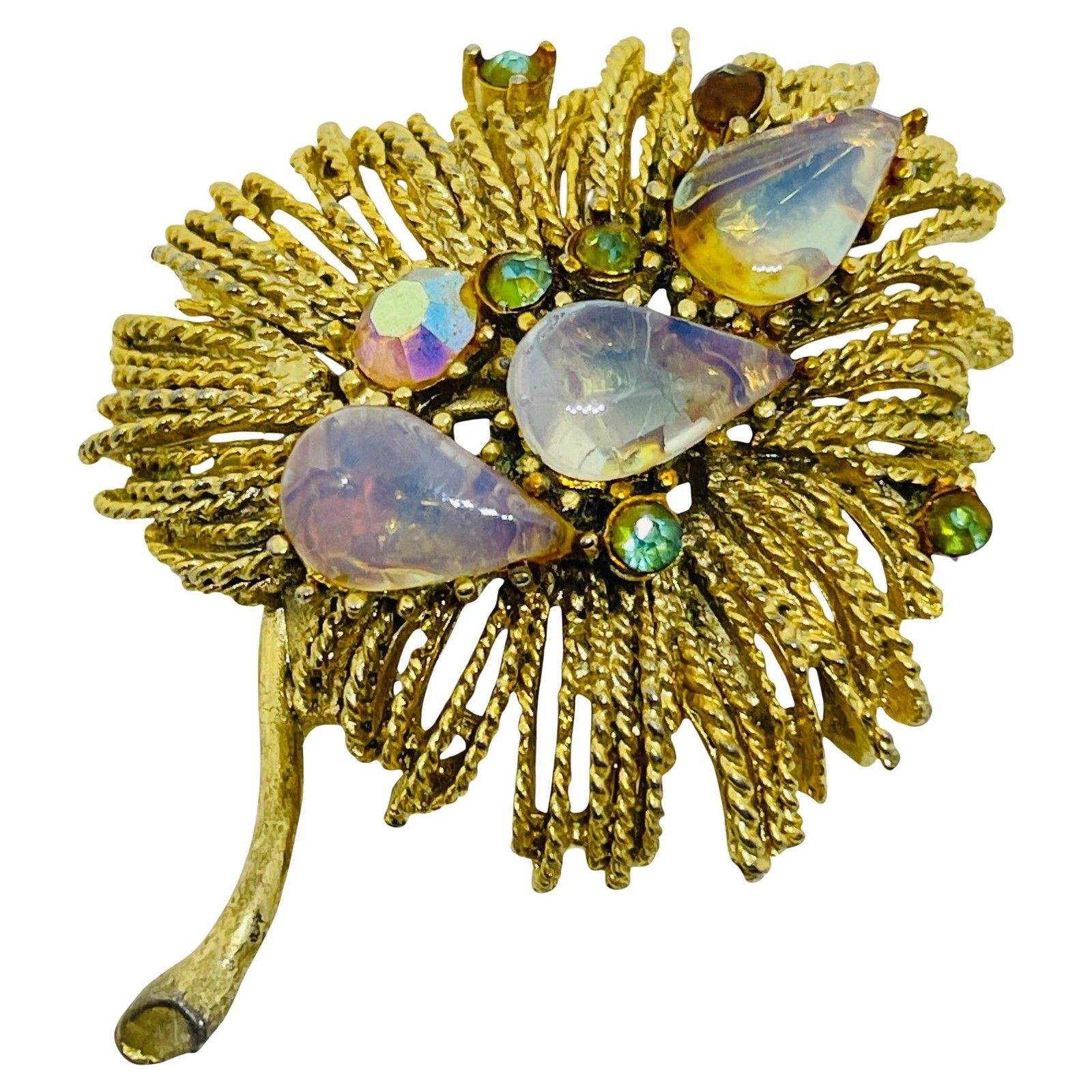 Vintage Gold Tone Glass Stones Designer Brooch
